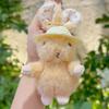 Cute Plush Rabbit Keychain With Floral Ear And Straw Hat Design For Daily Use