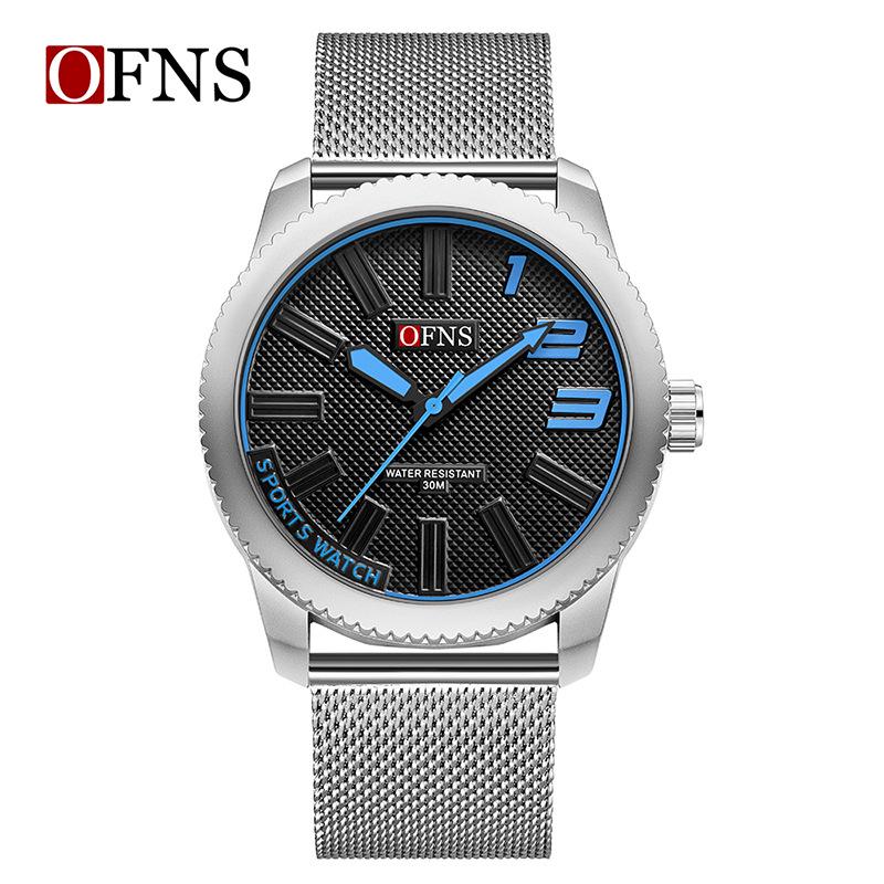 OFNS Men's Ultra-thin Quartz Wristwatch with Rotating Bezel and 3D Markers