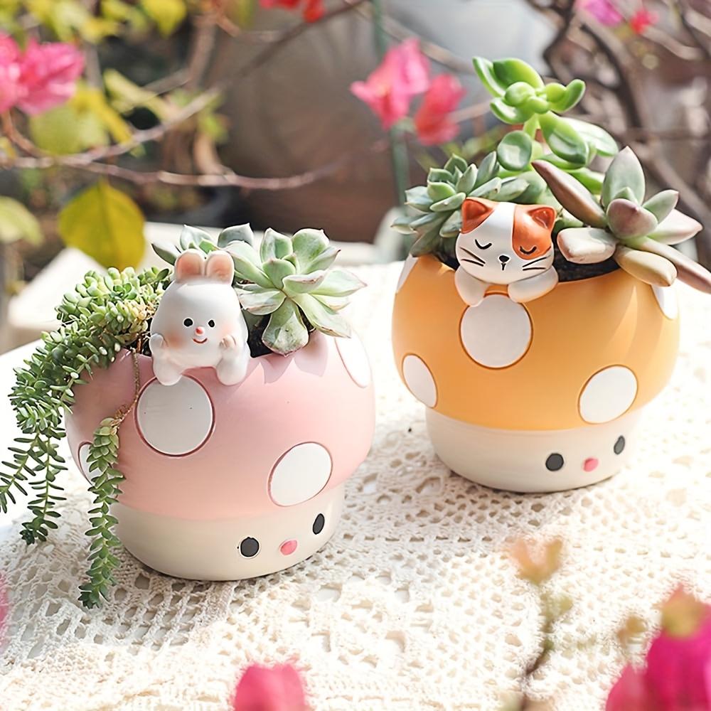 Polyresin Succulent Planters with Drainage Holes, Indoor Outdoor Small Plant Pots for Garden Decor & Gardening Gifts