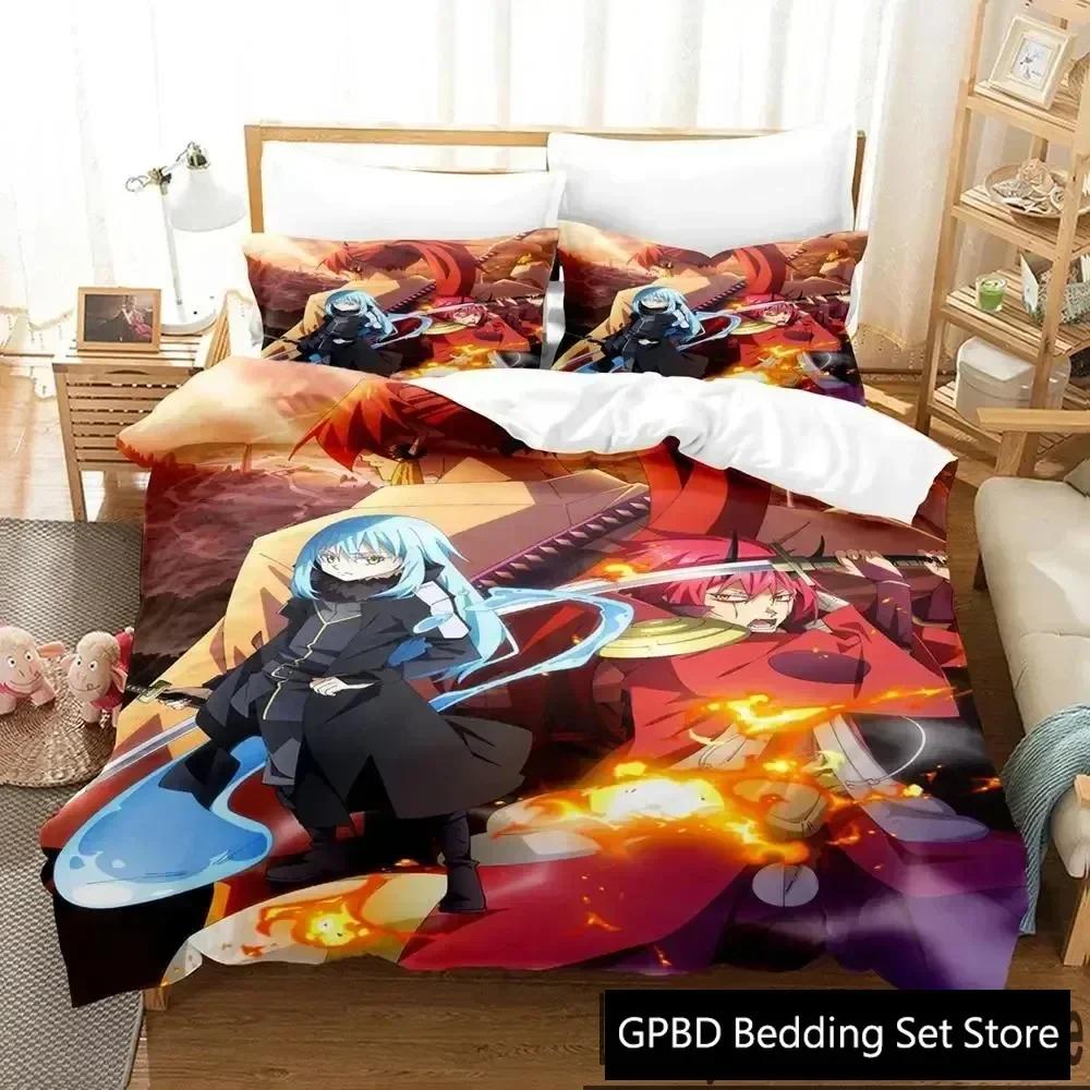 TenSura Rimuru That Time I Got Reincarnated As a Slime Beding Set 3D Printed Suitable for Bedrom Soft with Soft Fabric Duvet Cover Set Pilowcases