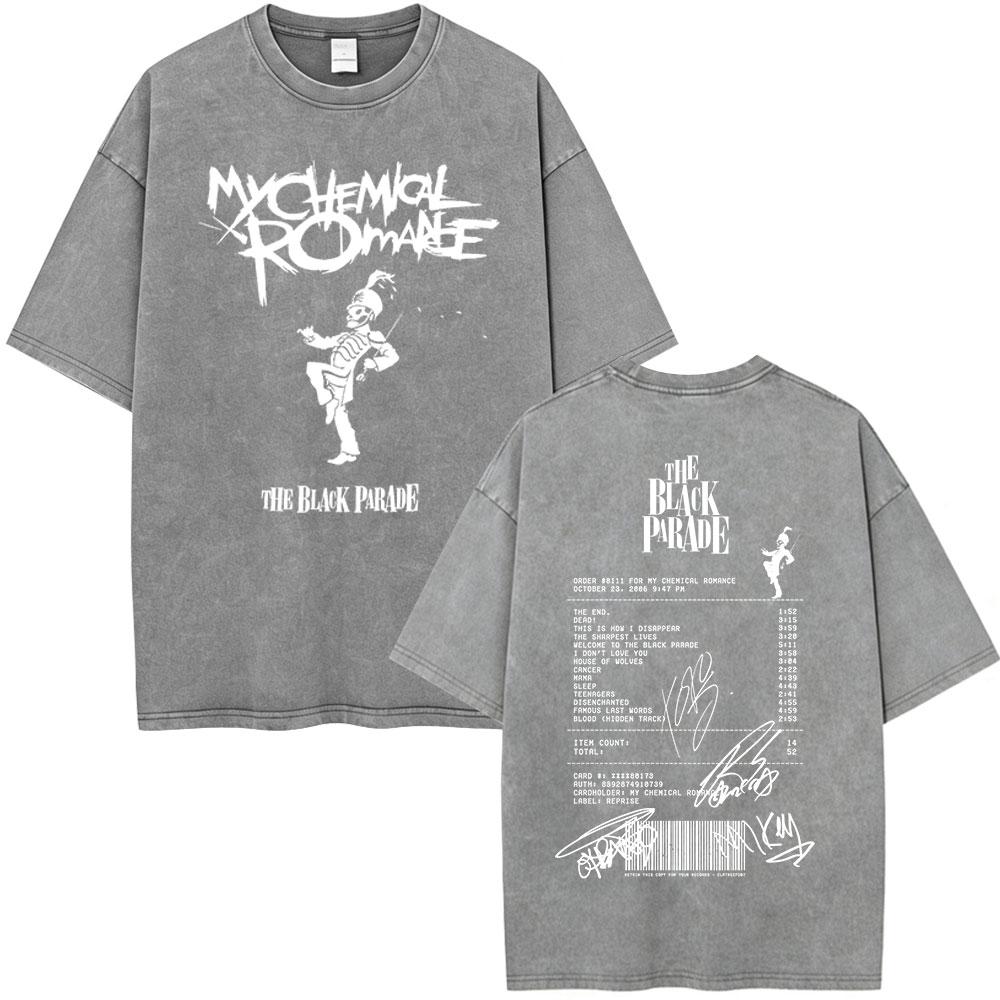 

Rock Band My Chemical Romance Vintage Washed Tshirt The Black Parade Tour Merch Tshirts Mens Punk Emo Gothic T Shirts S