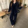 2026 Fall Winter Womens Solid Color V-Neck Velvet Lounge Set Loose Long Sleeve Top Pants