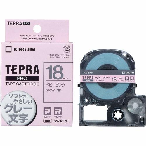 King Jim [Genuine] Tepra PRO Tape Cartridge Color Label (Soft) 18mm Baby Pink/Gray Letters 8m SW18PH