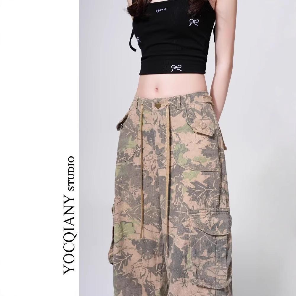 

Women s Casual Camouflage Workwear Jeans - 2024 Summer Style, High Street Vibe, Loose Straight Wide Leg Pants. M