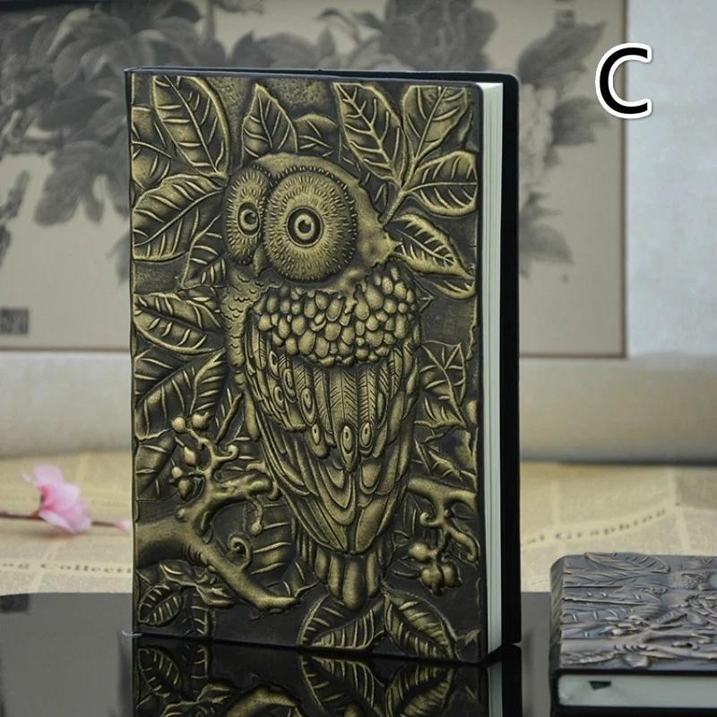 1 Pcs Notebook 3D Owl Printing Vintage Embossed Leather Travel Diary A5-notebook Stationery Gift Notepad Office School Supplies