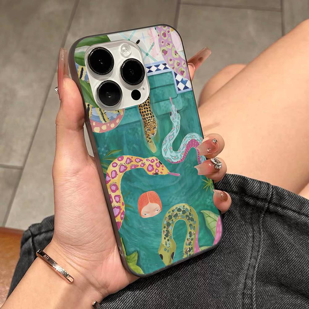 

Colorful Abstract Tiger Leopard Snake Tropical Jungle For IPhone 17 16 15 11 12 13 14 Pro Max Plus Pro Translucent Back Phone iPhone 11 pro