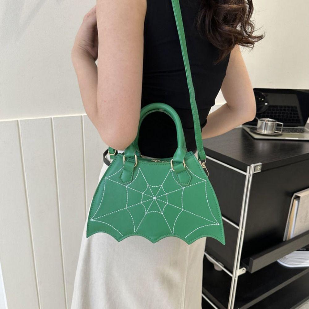 PU Leather Spider Web Shoulder Bag Bat Wing Halloween Crossbody Bag Funny Halloween Bag Outdoor