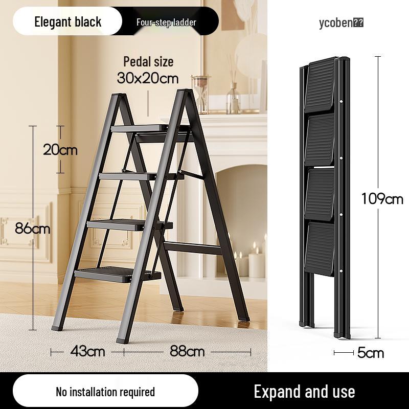 Telescopic Folding A-Frame Ladder: Indoor Multifunctional Step Stool with 3-4 Steps