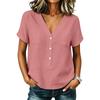Women Casual V Neck Button Front Top with Pocket Short Sleeve Relaxed Fit Blouse Lightweight Comfortable Fabric