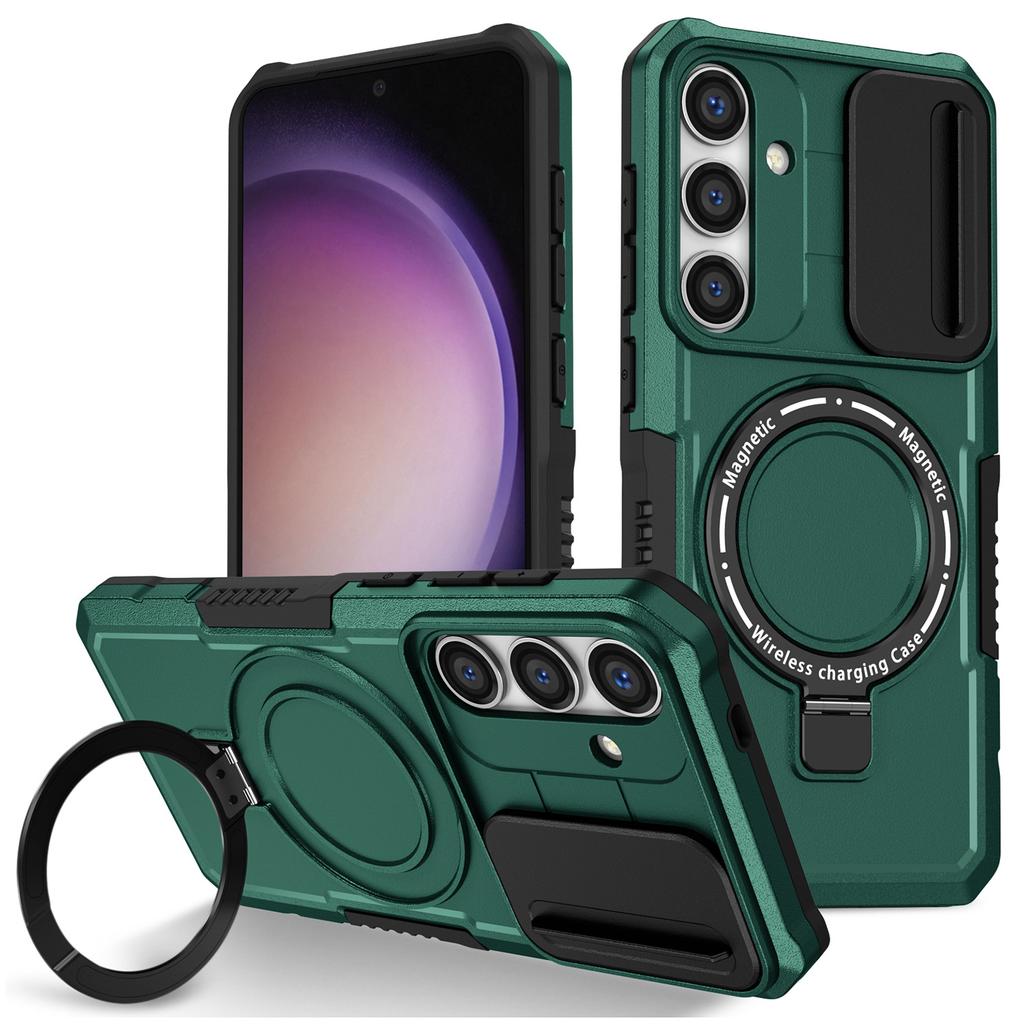 For Samsung Galaxy S24+ Case Slide Lens Window Kickstand Protective Cover Magnetic Case