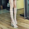 Fashion Summer Tall Boots Women's Knee High Chunky High Heels Shoes Back Zipper Roman Greek Gladiator Sandals
