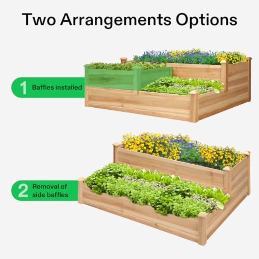 3-Tier 3-Grid Wooden Raised Garden Bed 42.5 X 34.5 X 15 Inches Outdoor Elevated Wood Planter Box with Screwdriver for Gardens P