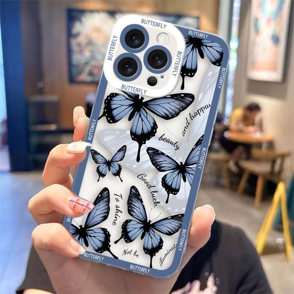 

Butterfly Flowers Cover Clear Phone Case For iPhone Apple 17 AIR 16E 16 15 14 12 13 11 Pro Max Plus XR TPU DIY Shell Case Funda IPHONE13PROMAX