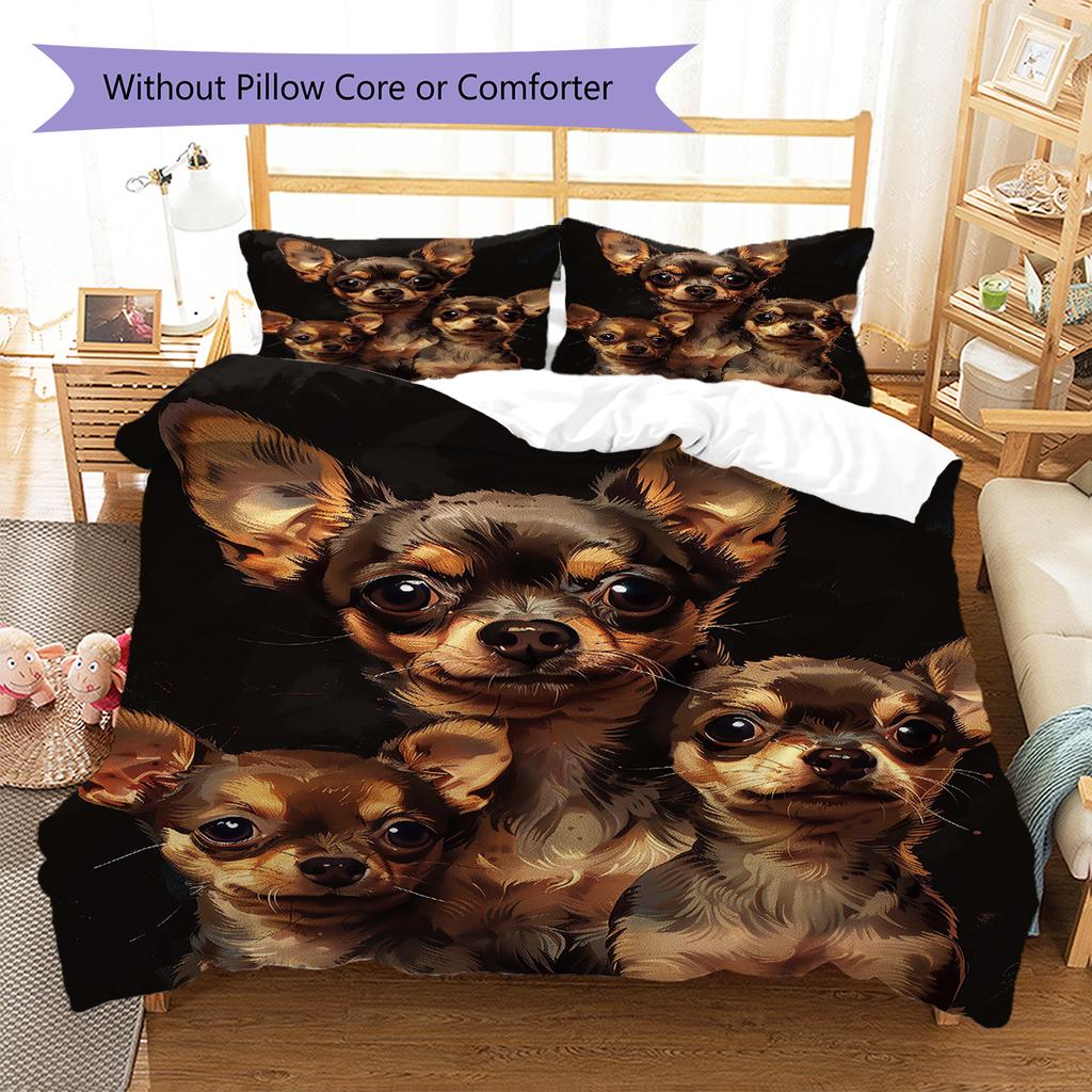 Yorkshire Chihuahua Wzór Pościel Kołdra Zestaw Poszewka na Kołdrę Poszewka na Poduszkę Dekoracja Domu Prezent (1 * poszwa na kołdrę + 2 * poszewki na poduszki, bez rdzenia)