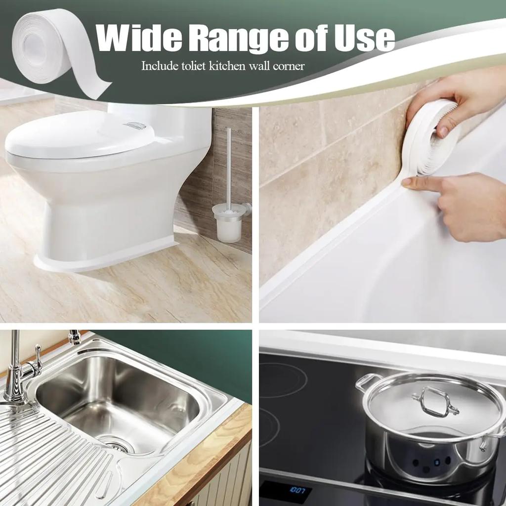 New White Waterproof Tape For Shower Toilet And Kitchen Caulking Strip Wall Edge Protector Shower Tile Sealer Adhesive 3.2m*3.8c