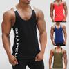 U Neck Bodybuilding Vest Contrast Color Men Sleeveless Letter Print Fitness Vest Top