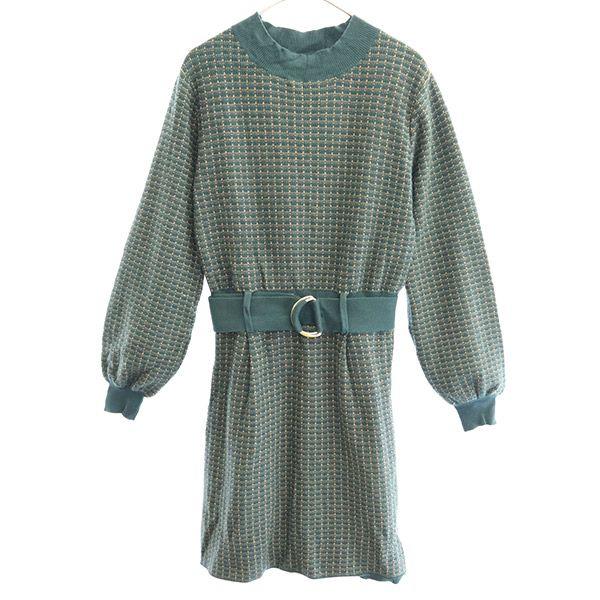 

REDYAZEL Grid pattern Long sleeve knit one piece F green Women Used