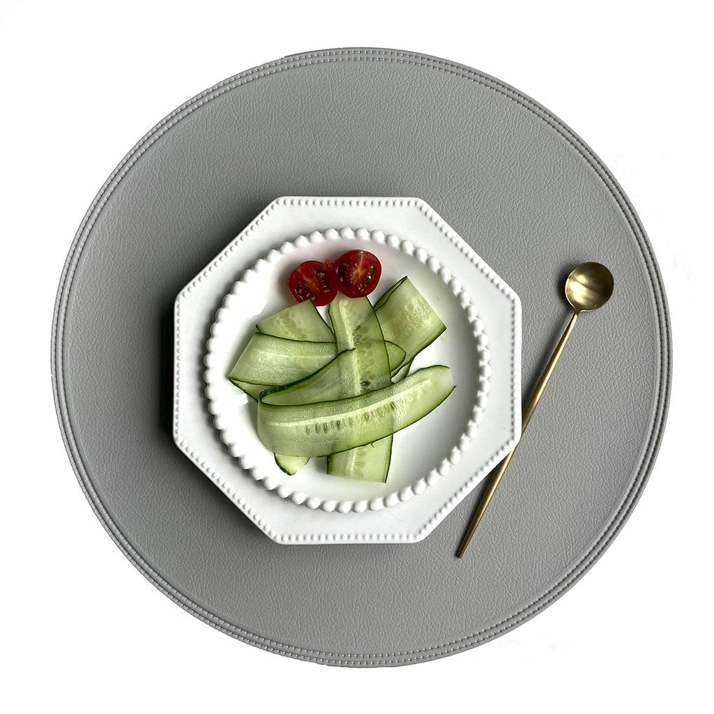 Mantel Individual de Cuero Sintético Almohadillas Posavasos PVC Redondo Mantel Individual para Plato Prensado de Bordes para Decoración de Mesa de Comedor de Cocina