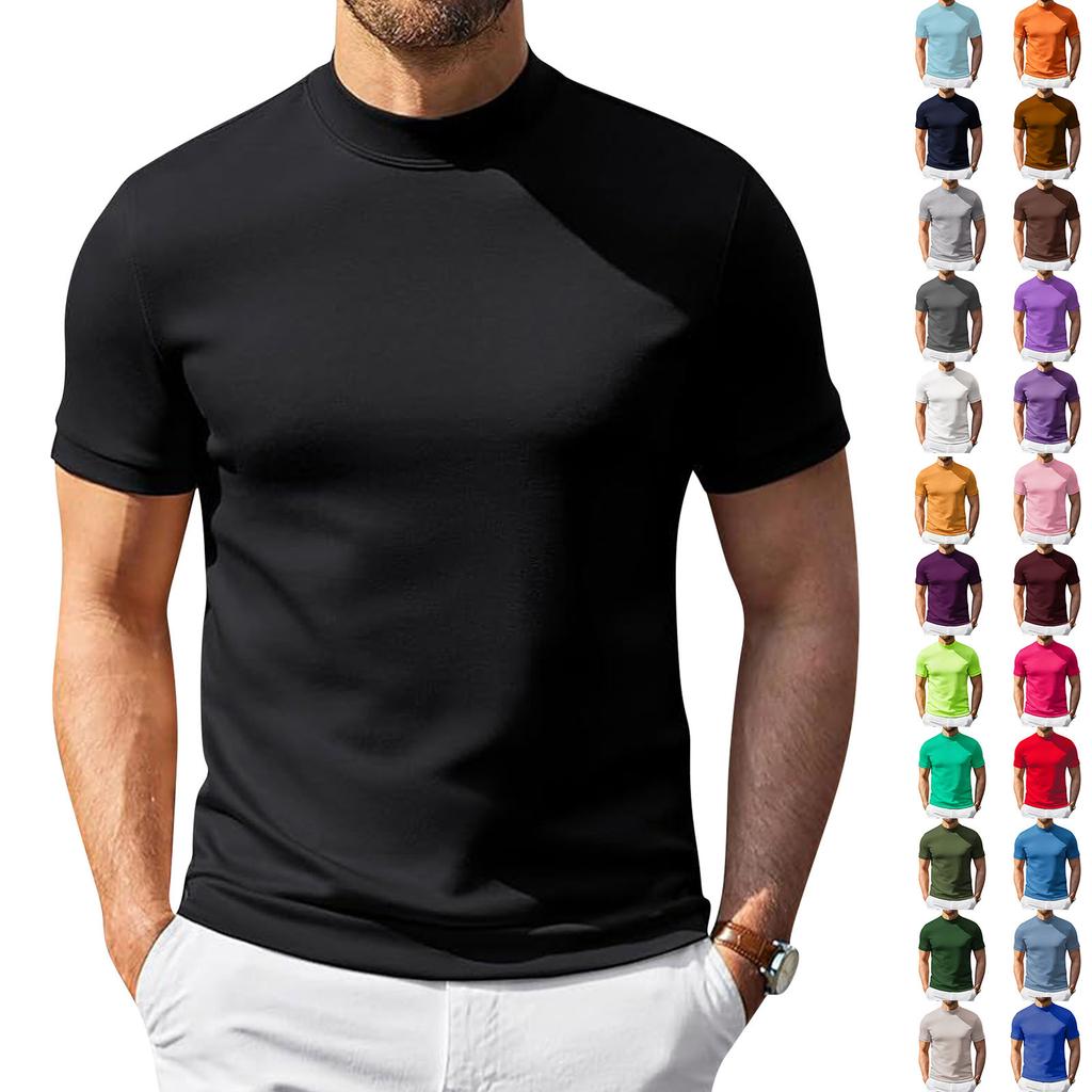 Męski T-shirt z krótkim rękawem i półgolfem Lekki Elastyczny Oddychający Podstawowy Top Miękki Dopasowany Podkoszulek do Codziennego Ubrania