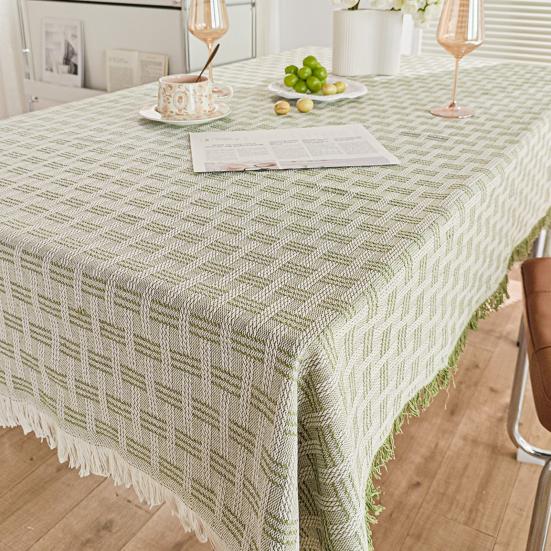 French Grid Tablecloth, Checkered Woven Table Cover for Dining Table, Rectangular Round Desk Mat for Coffee Table Nightstand, Home Decor