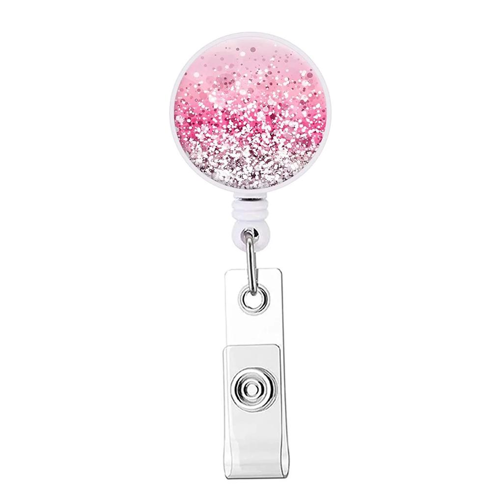 Glitter Shine Retractable Badge Reel Lanyards Id Name Card Badge Holder Nurse Student Employee Card Clip Office Supplies
