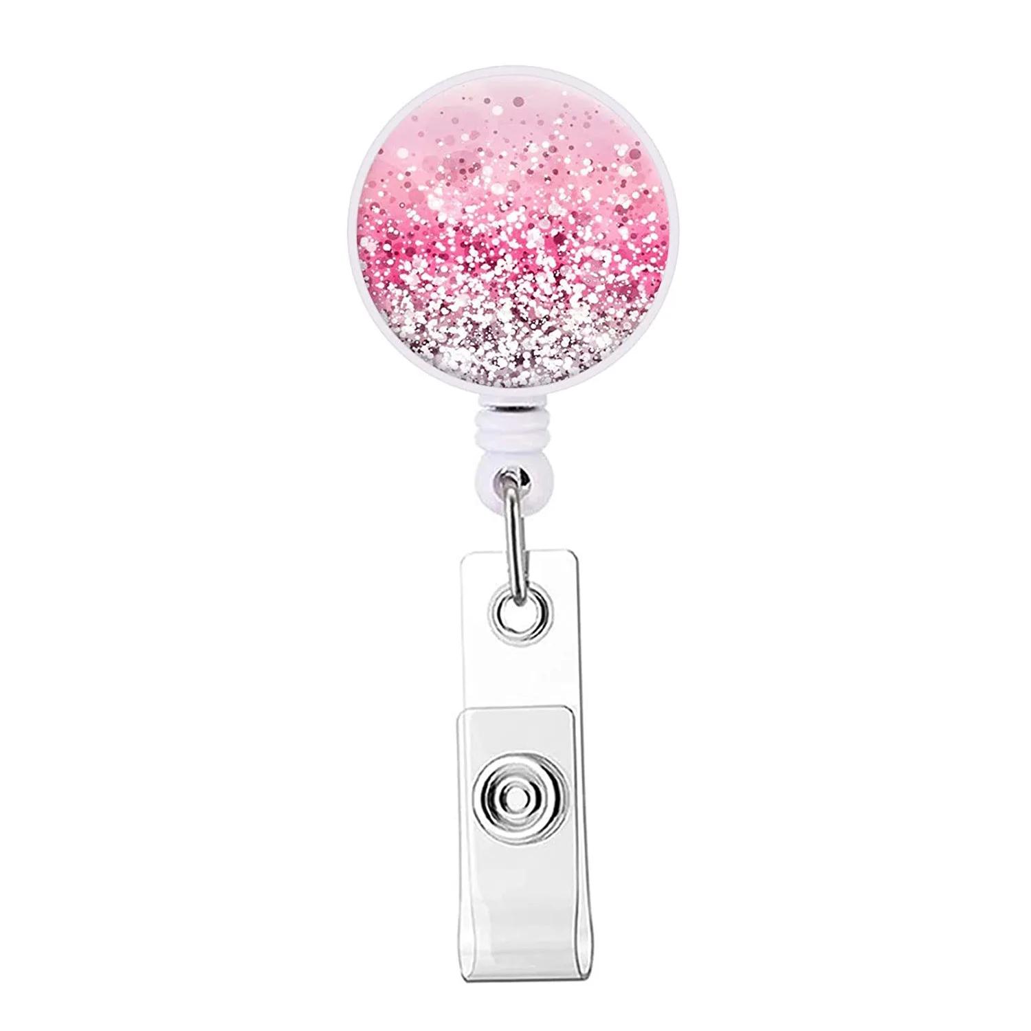 

Glitter Shine Retractable Badge Reel Lanyards Id Name Card Badge Holder Nurse Student Employee Card Clip Office Supplies