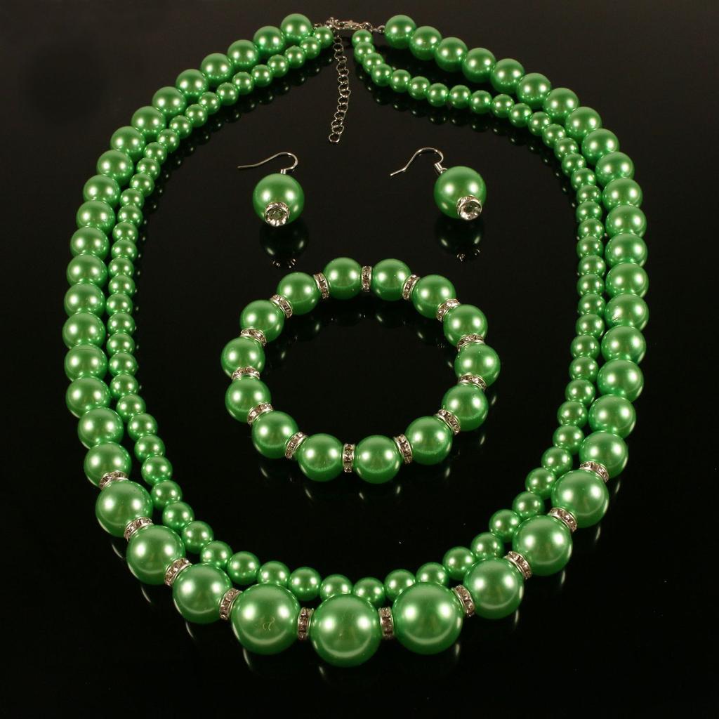 Hot Sale Bridal Jewelry Set Stylish Simple Handmade Imitation Pearl Beaded Necklace Bracelet Stud Earrings Women