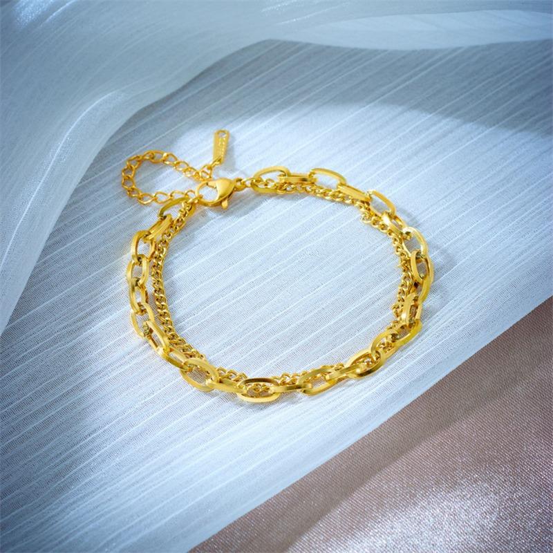 Gold Plated Stainless Steel Double Layer Paperclip Chain Bracelet