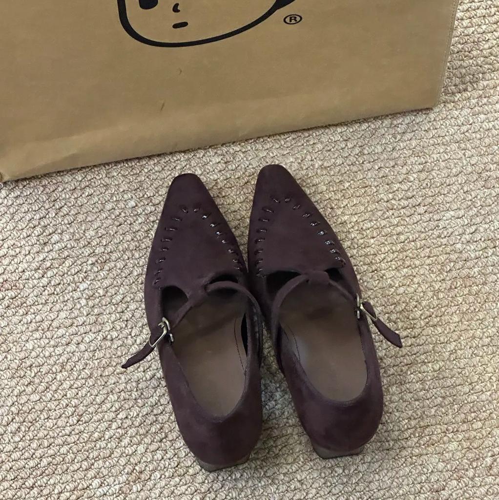 Retro Pointed Mary Jane Shoes Women's 2025 Autumn New Versatile Soft Sole Suede Low Heel Pointed Single Shoes Lazy Shoes