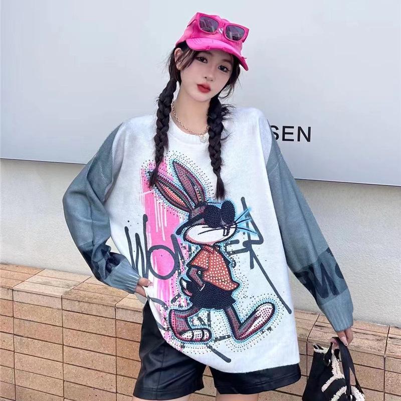 Autumn/Winter 2024 Women's Loose Rabbit Embroidery Sweater Fashion Knit Pullover