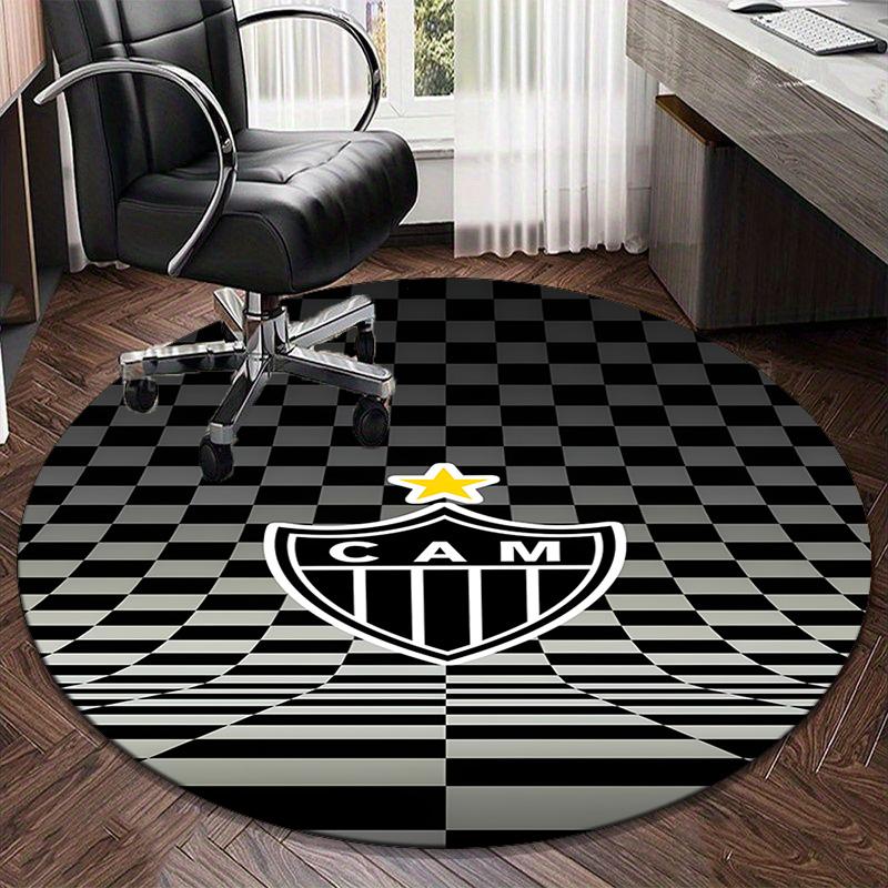 1PC round rug Black And White Stripes With Shield Printed Round Area Rug ,Rug For Home Office, Round Chair Rug,Carpet Fan gifts Christmas gift