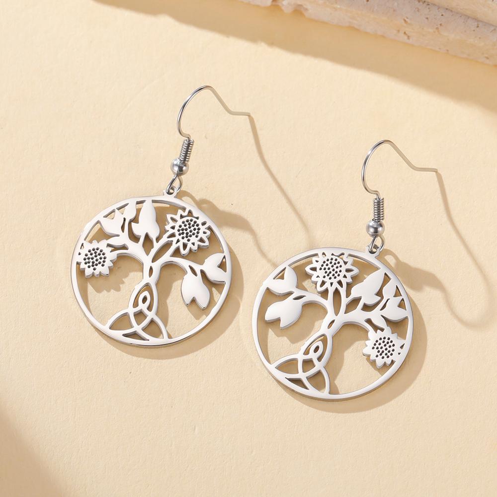 Dawapara Celtics Motherhood Knot Sunflower Women Earrings Triquetra Irish Knot Protection Amulet Stainless Steel Jewelry