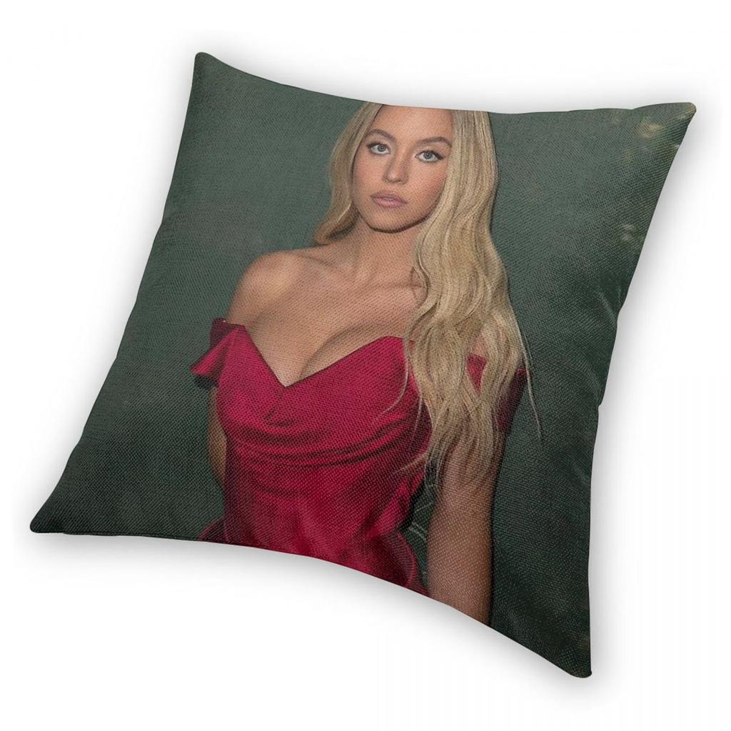 Sydney Sweeney Actress Square Pillowcase Polyester Linen Velvet Creative Zip Decor Pillow Case Sofa Seater Cushion Cover 18"