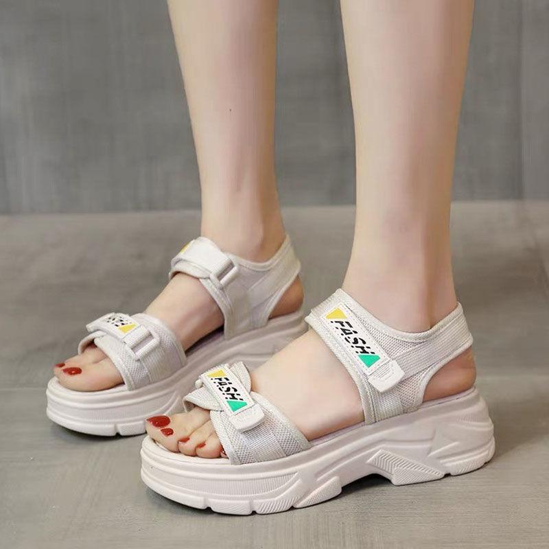 Sports sandals women's black 2025 new summer Velcro thick-soled wedge heel lightweight soft-soled casual open-toed shoes