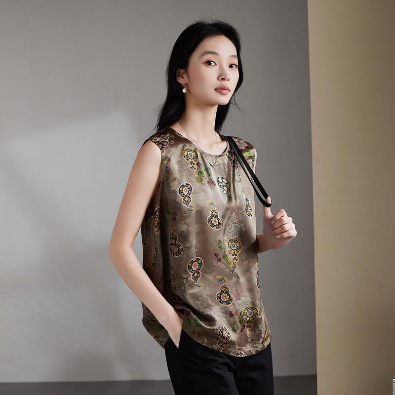 SOFSIL Women s New Chinese Style Silk Blend Sleeveless Printed Shirt M