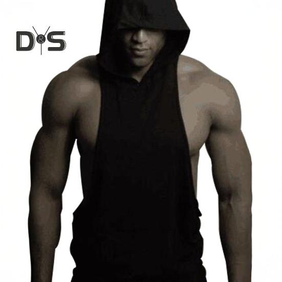 Men Hoodie Vest Hooded Sleeveless Solid Color Summer Sweatshirt Loose Fit Breathable Fabric Sport Vest