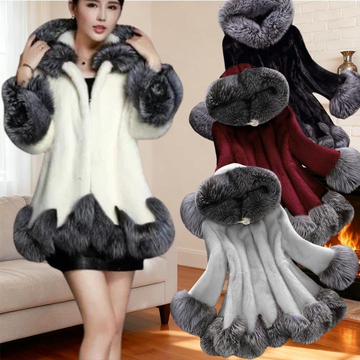 Dame Lang Varm Luksuriøs Pels Parkas Mote Pelskledd Overbekledning Ny Høst Vinter Hette Løs Fuskepelsjakke Tykk Maxi Kåpe