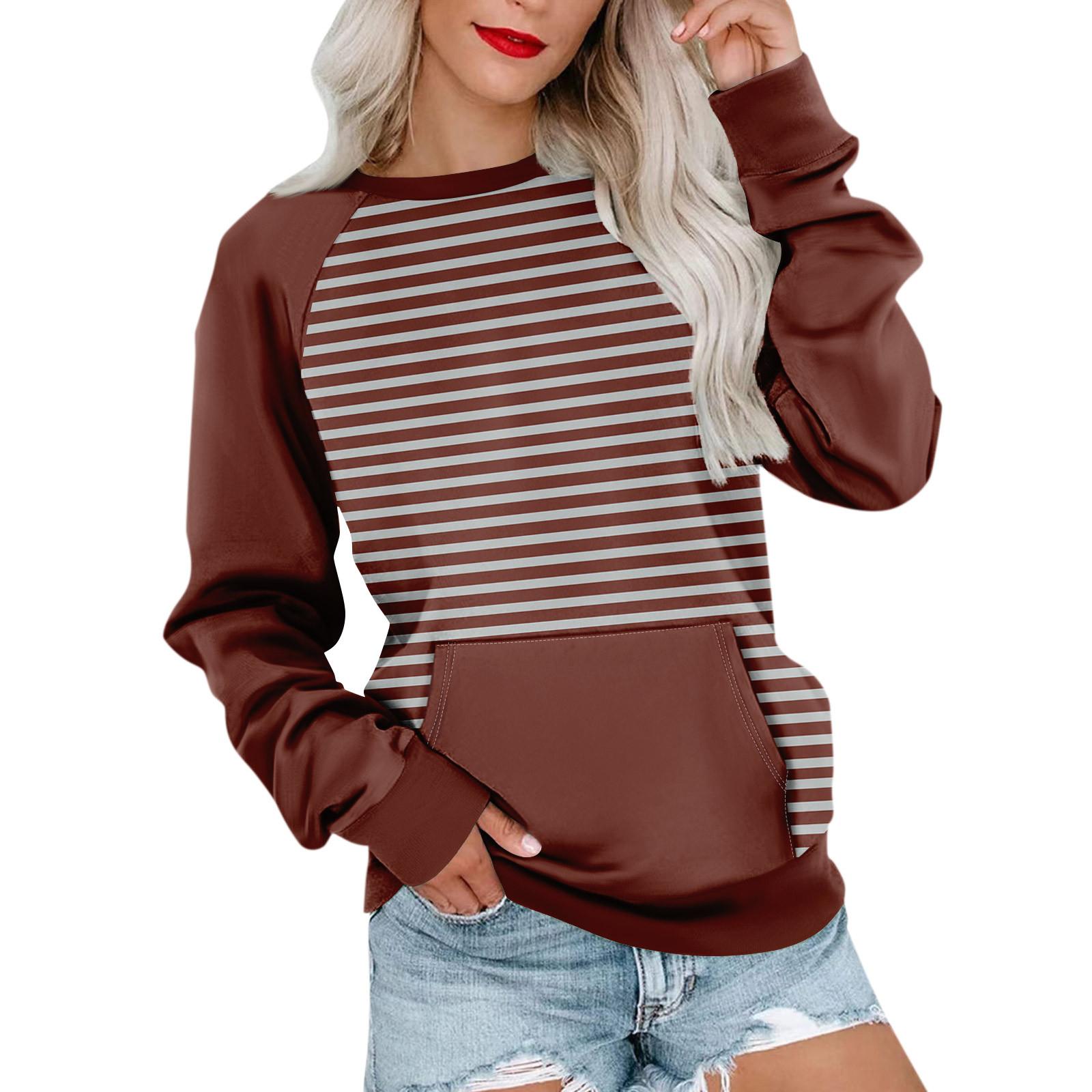 Womens Long Sleeve Sweatshirt Casual Crewneck Cute Pullover Tops Printing Lightweight Sweatshirt With Pocket XL кофейный