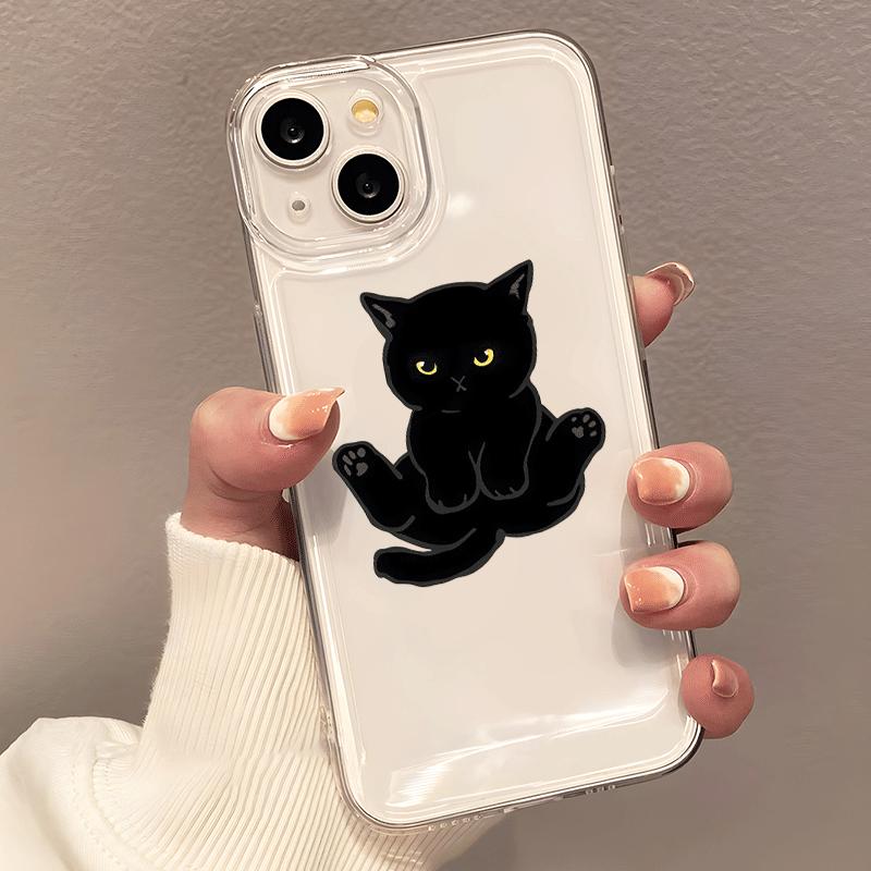 Black Cat Sitting Design Transparent TPU Phone Case Suitable for iPhone 17 16 15 14 13 12 11 Pro/Max/Plus Anti Drop Back Cover