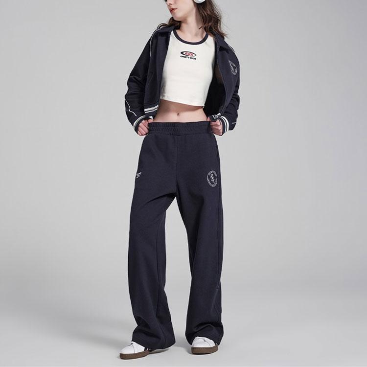 Reebok Letter Mid Waist Loose Casual Pants Women Bottoms Dark-Blue 24SRC602WGN2