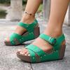 Sexy Hot Pink Cross Strap Sandals Women Gold Rivet Decoration Chunky Platform Wedge Heels Sandals Casual Ankle Strap Shoes