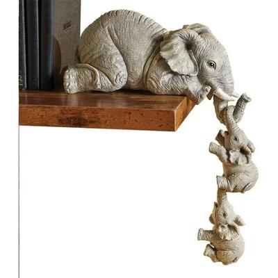 For 3 Elephant Statues Hanging 2 Baby Elephants Resin Sculpture Ornament Fit Mother's Gift Home, Office, Grey Brown 5x5x10cm
