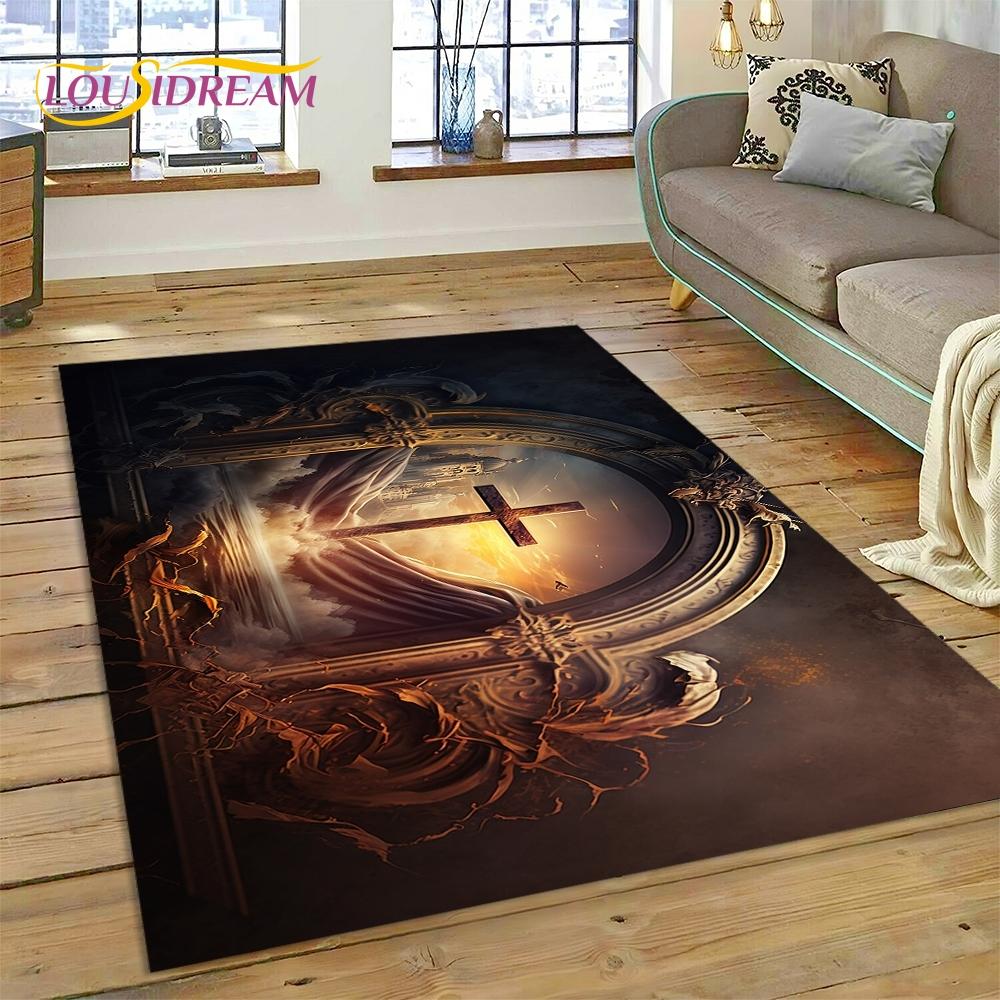 New 3D Pray Holy Bible Cross Jesus Carpet for Living Room Bedroom Home Decor,Floor Mat Non-slip Decoration for Sofa Doormat Gift