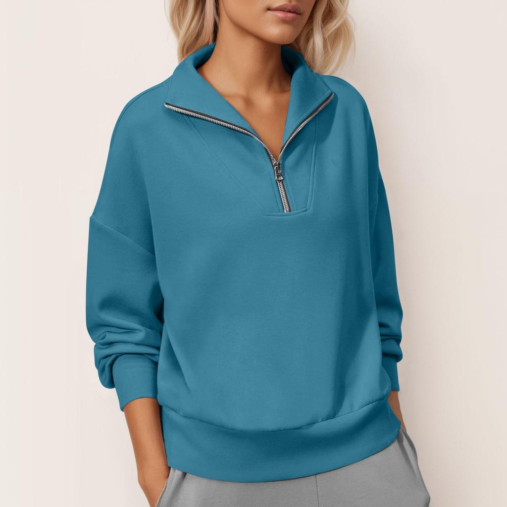 Damen Quarter-Zip Pullover Sweatshirt Lockerer Schnitt Lässig Einfach Langarm Leichtes Oberteil für den Alltag