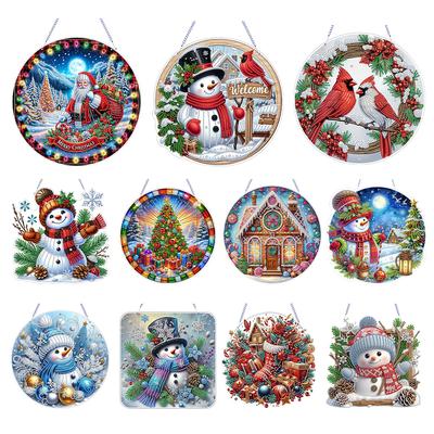 Xmas Theme 2D/Flat DIY Special Shape Rhinestone Diamond Art Window Pendants Diamond Painting Set Wall Decor for Home & Windows