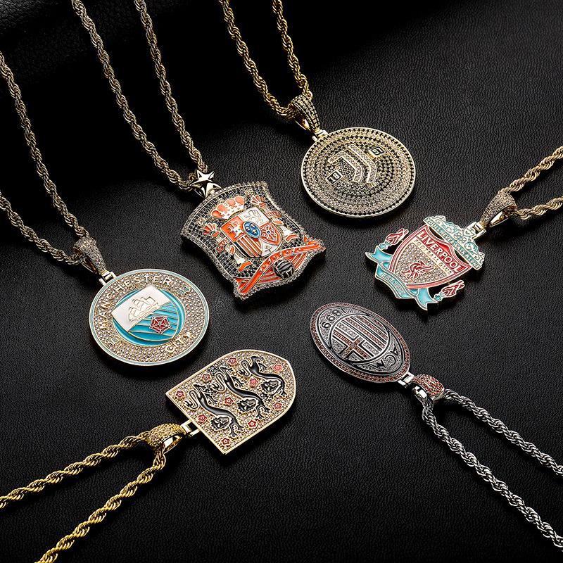 European & American Hip-Hop Football Club Badge Pendant with Colorful Drip Oil - Fan Commemorative Medal Necklace