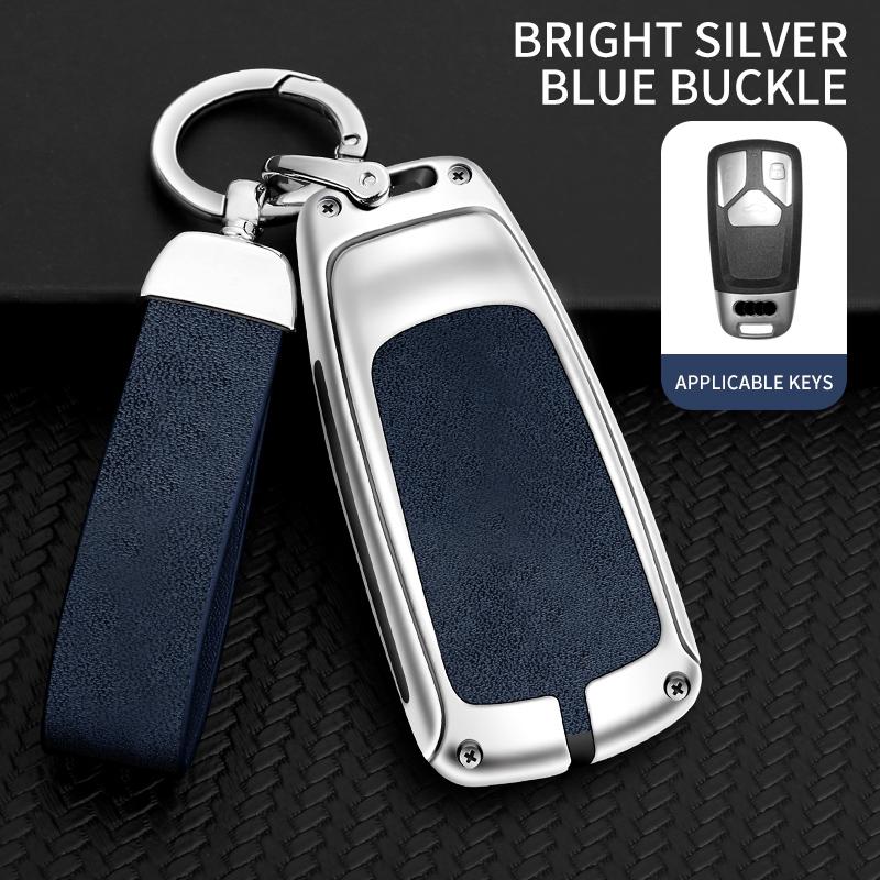 New Alloy Leather Car Key Case Cover Protection Shell for A4 B9 Q5 Q7 TT TTS 8S 2016 2017 Car Key Accessories
