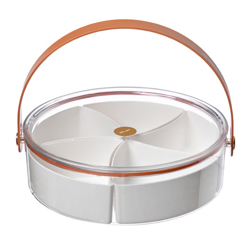 Portable Clear Divided Serving Tray Round Plastic Veggie Tray with Lid and Handle for Snack/Dried Fruit/Nuts/Candy/Vegetable