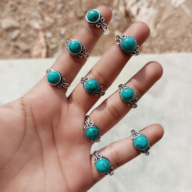 Turquoise Gemstone 925 Sterling Silver Plated Women 10 PCs Rings JN-43