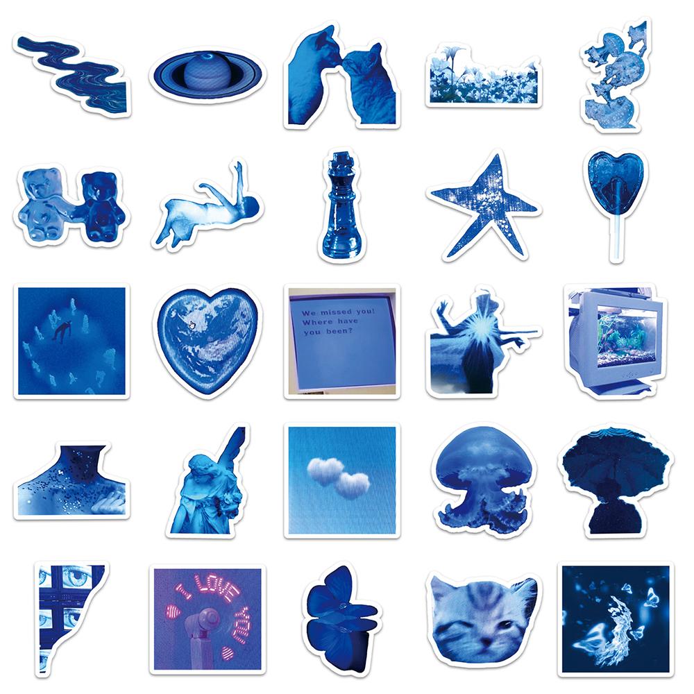10/30/50pcs Vintage Low Pixel Blue Art Stickers INS Style Graffiti Decal DIY Luggage Scrapbook Journal Aesthetic Cartoon Sticker
